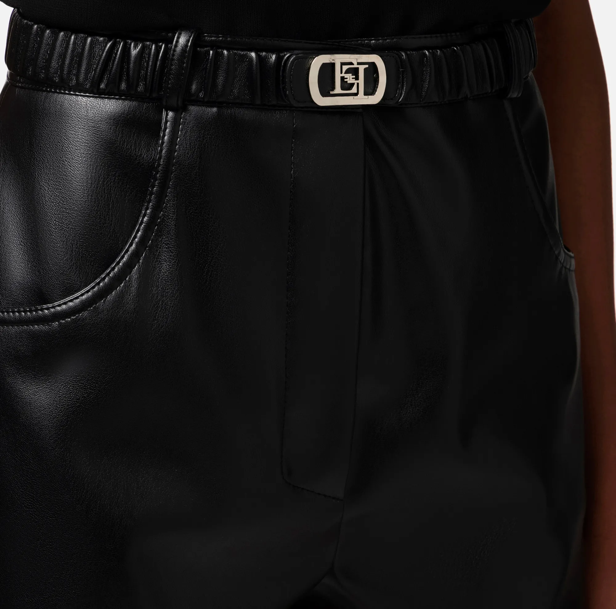 Elisabetta Franchi Short In Materiale Sintetico Con Cintura^ Pantaloni E Shorts