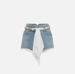 Elisabetta Franchi Shorts In Denim Con Cintura Foulard^ Pantaloni E Shorts