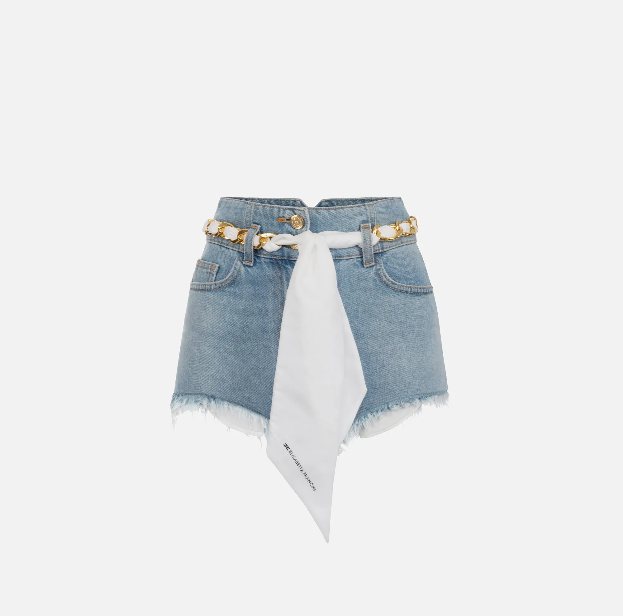 Elisabetta Franchi Shorts In Denim Con Cintura Foulard^ Pantaloni E Shorts