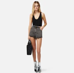 Elisabetta Franchi Shorts In Denim Sfrangiato^ Pantaloni E Shorts