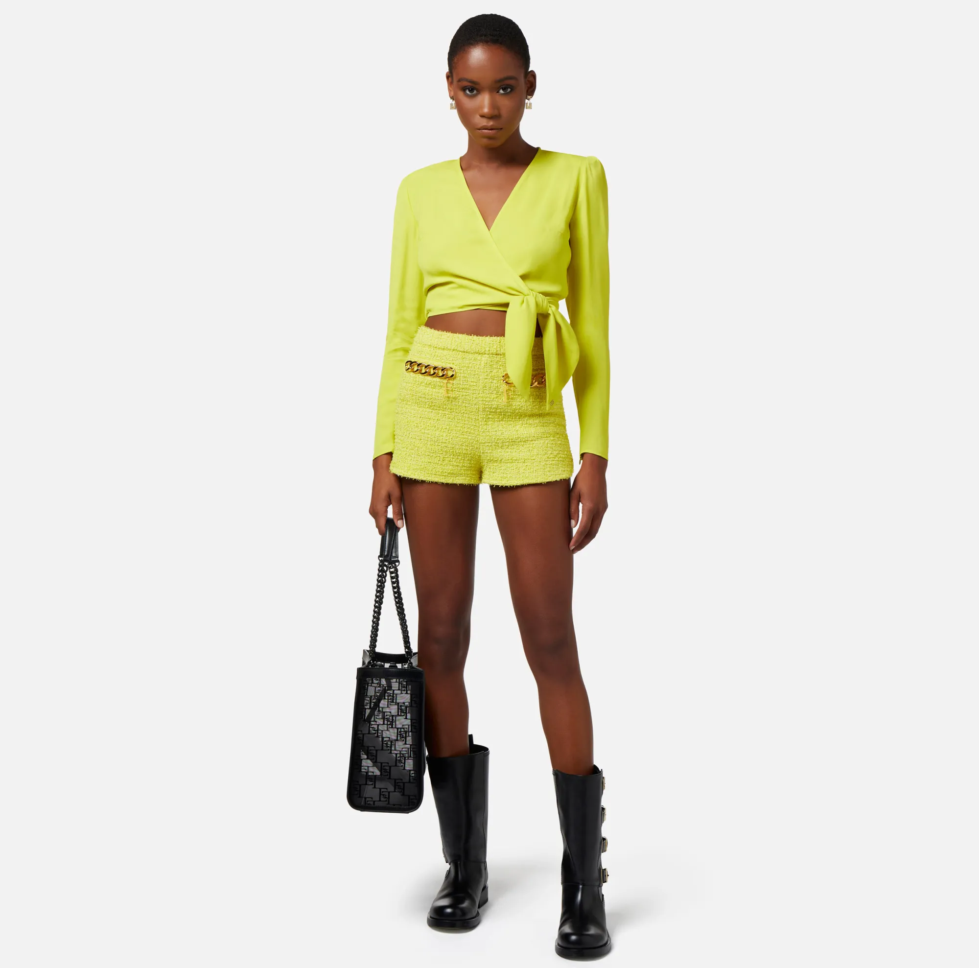 Elisabetta Franchi Shorts In Tweed Con Maxi Catena^ Pantaloni E Shorts