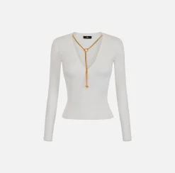 Elisabetta Franchi Top A Maniche Lunghe In Viscosa A Costine Con Collana^ Maglieria E Felpe