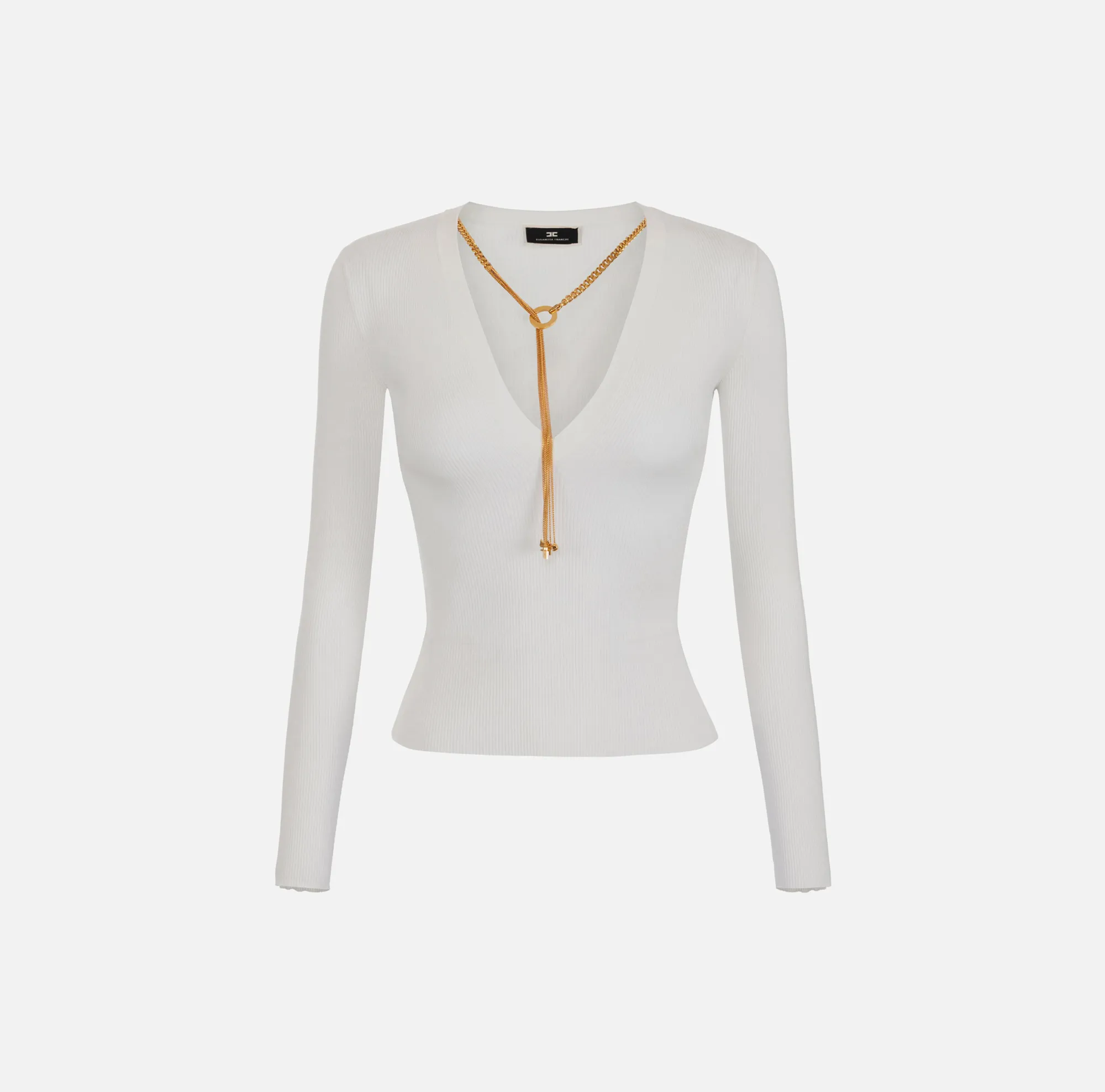 Elisabetta Franchi Top A Maniche Lunghe In Viscosa A Costine Con Collana^ Maglieria E Felpe