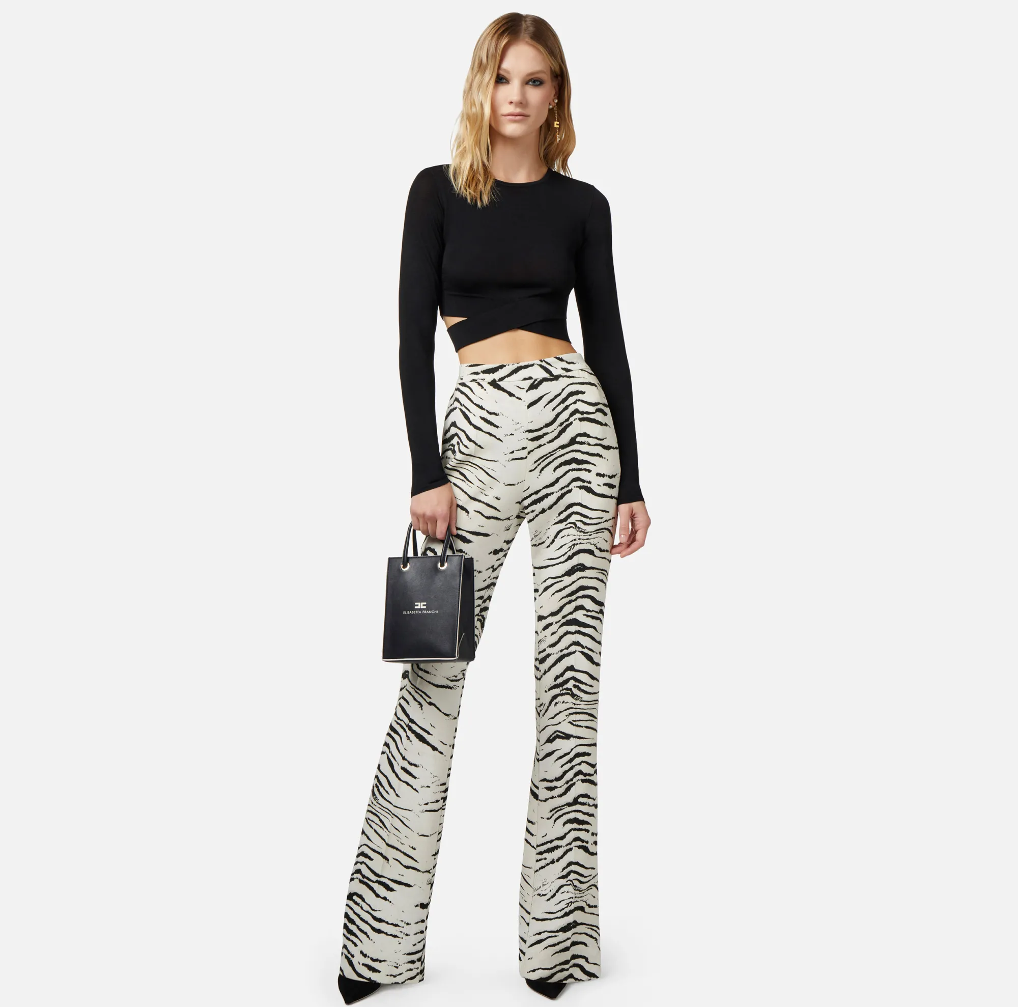 Elisabetta Franchi Top Cropped In Rayon Con Cut-Out^ Maglieria E Felpe