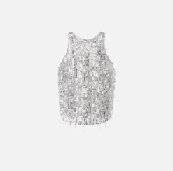 Elisabetta Franchi Top Cropped In Tulle Con Frange Di Perline E Paillettes^ Top, T-Shirt & Body