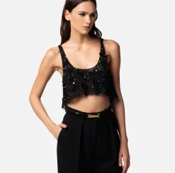 Elisabetta Franchi Top Cropped In Tulle Ricamato^ Top, T-Shirt & Body