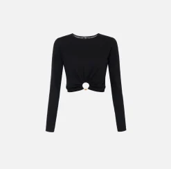 Elisabetta Franchi Top Cropped In Viscosa Con Anello^ Maglieria E Felpe