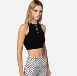 Elisabetta Franchi Top Cropped In Viscosa Con Lettering^ Top, T-Shirt & Body