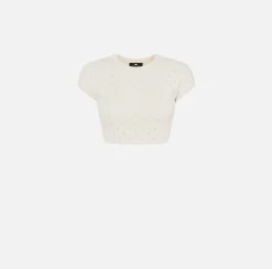Elisabetta Franchi Top Cropped In Viscosa Con Lettering In Strass^ Top, T-Shirt & Body