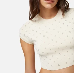 Elisabetta Franchi Top Cropped In Viscosa Con Lettering In Strass^ Top, T-Shirt & Body