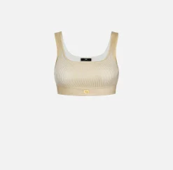 Elisabetta Franchi Top Cropped In Viscosa Laminata^ Top, T-Shirt & Body