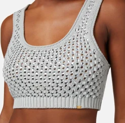 Elisabetta Franchi Top In Cotone Punto Rete Con Strass^ Top, T-Shirt & Body