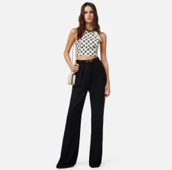 Elisabetta Franchi Top In Crepe Stretch Stampa Logo Con Catena Foulard^ Top, T-Shirt & Body