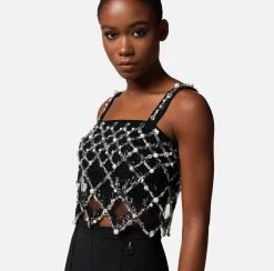 Elisabetta Franchi Top In Tulle Con Ricamo Geometrico^ Top, T-Shirt & Body
