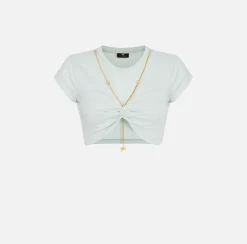 Elisabetta Franchi T-Shirt Cropped In Jersey Con Nodo^ Top, T-Shirt & Body