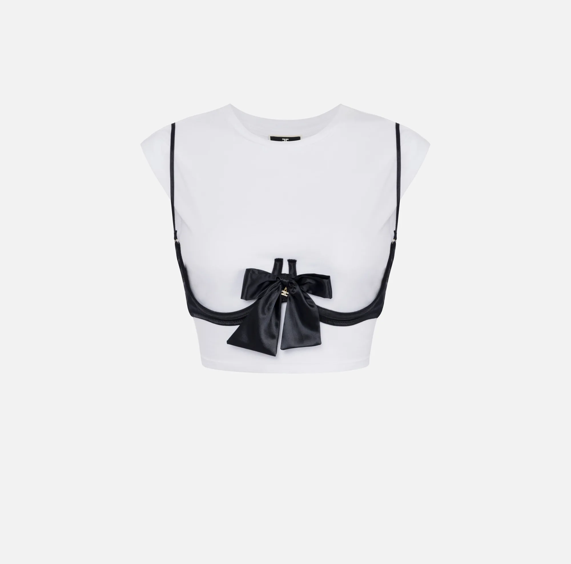 Elisabetta Franchi T-Shirt In Cotone Con Accessorio Reggiseno^ Top, T-Shirt & Body