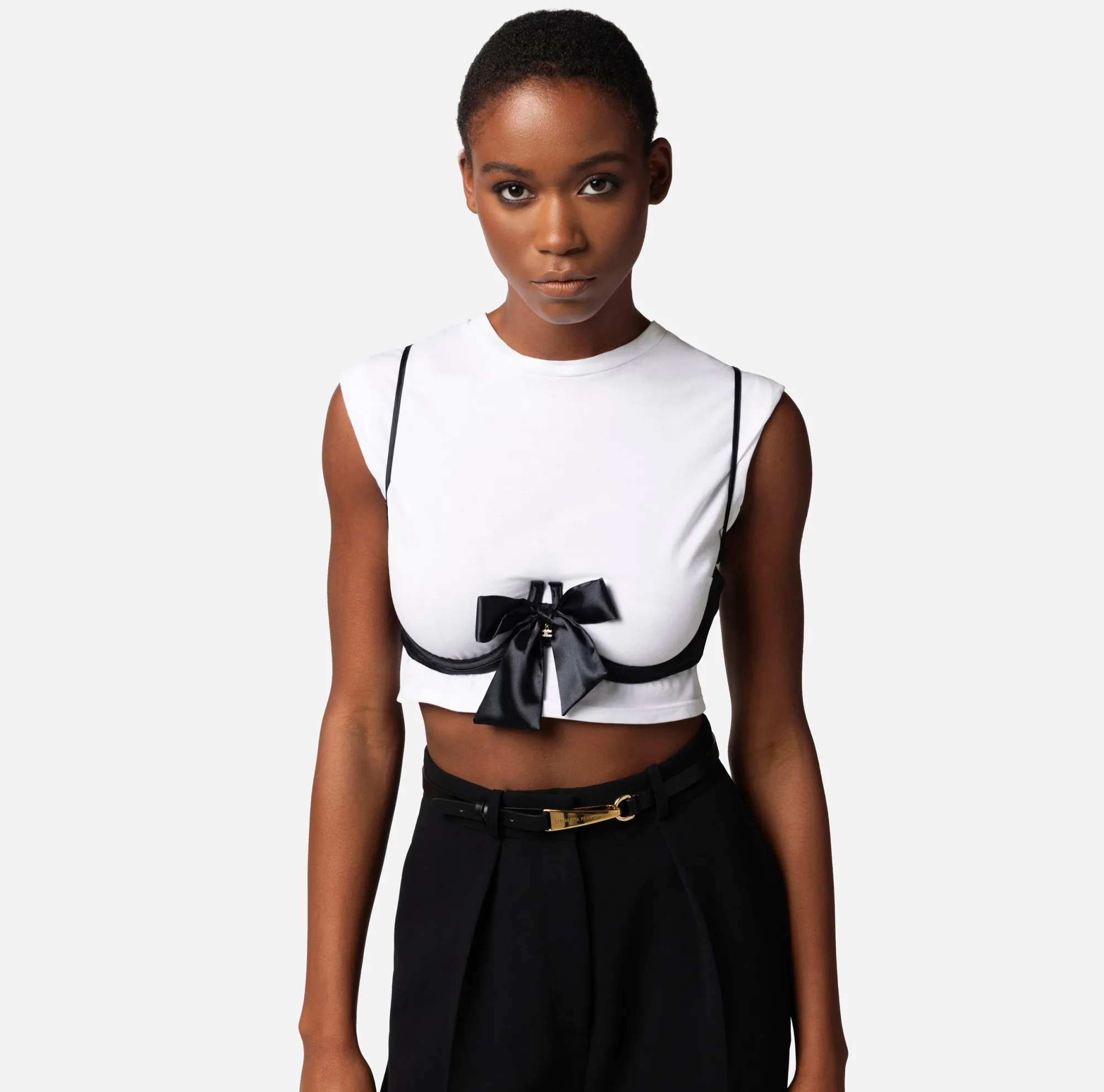 Elisabetta Franchi T-Shirt In Cotone Con Accessorio Reggiseno^ Top, T-Shirt & Body