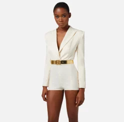 Elisabetta Franchi Tuta Corta In Raso Jacquard Con Cintura^ Tute