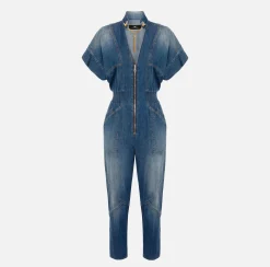 Elisabetta Franchi Tuta In Denim Con Gemello Nello Scollo^ Tute