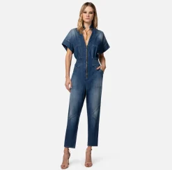 Elisabetta Franchi Tuta In Denim Con Gemello Nello Scollo^ Tute