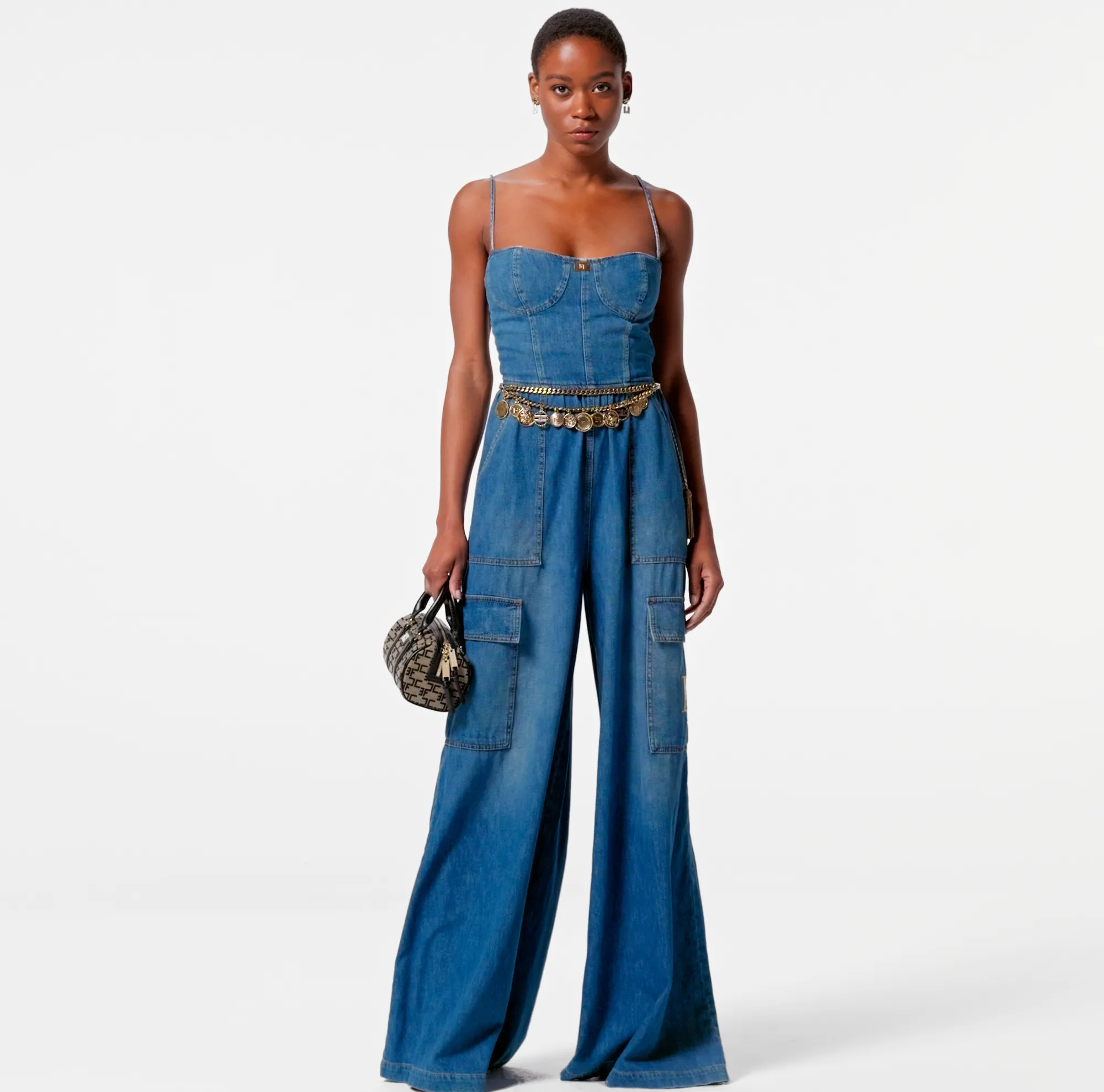 Elisabetta Franchi Tuta In Denim Con Top Bustier^ Tute