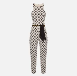 Elisabetta Franchi Tuta In Doppio Crepe Stampa Logo Con Cintura Catena^ Tute