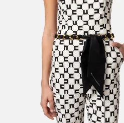 Elisabetta Franchi Tuta In Doppio Crepe Stampa Logo Con Cintura Catena^ Tute